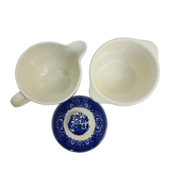 Other - Vintage Blue Willow Creamer and Lidded Sugar Bowl Set Blue White Transferware